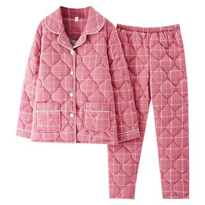 浪莎睡衣女纯棉三层加厚夹棉套装