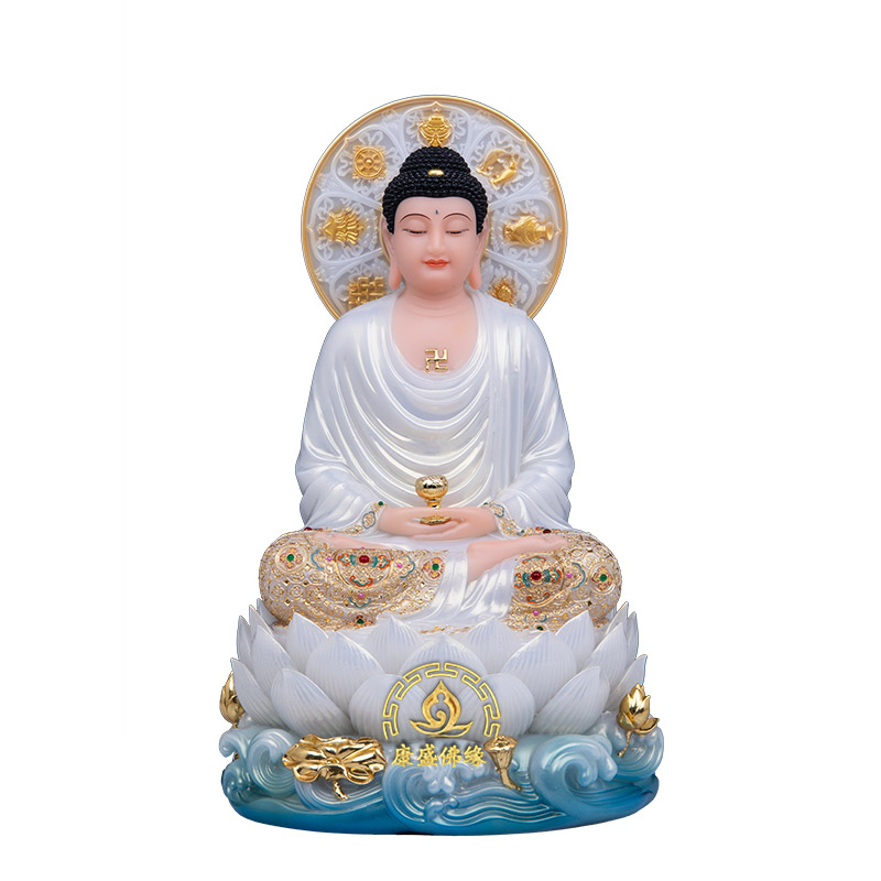 娑婆三圣像白玉镶金供奉佛堂摆件