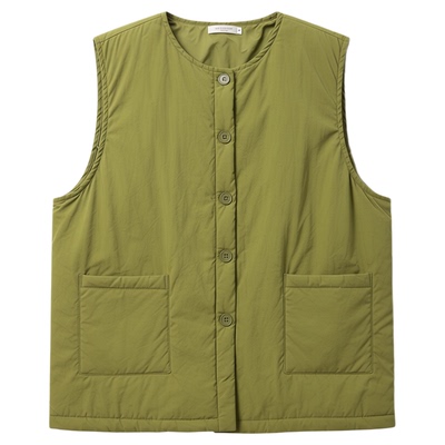 果绿色日系复古宽松夹棉马甲背心