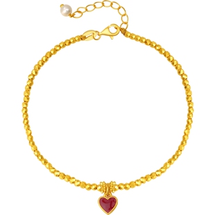 潮宏基IN+小心意黄金手链足金5G珐琅爱心珍珠蹦迪珠 卟妇女节礼物