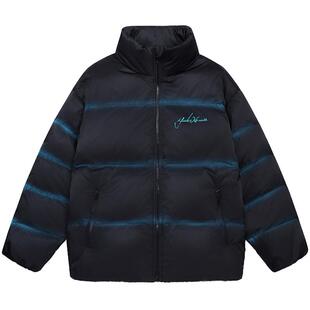 GUUKA废土风黑色美式立领羽绒服男冬季潮 渐变绗线白鸭绒外套宽松