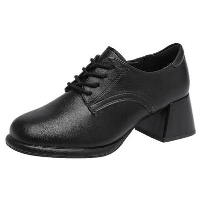 大东官方正品粗跟高跟深口单鞋