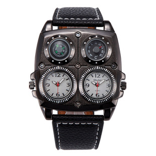 Oulm欧镭新款欧美嘻哈风大表盘男表创意概念温度计指南针户外运动