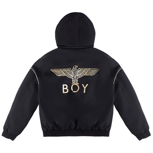 【黄金法则】BOYLONDON黑短款羽绒服情侣可脱卸帽外套90绒N28910
