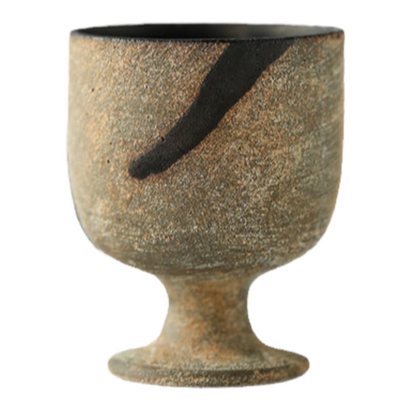 景德镇个性侘寂风陶艺家粗陶手工高足杯茶杯酒杯功夫茶具流动的她
