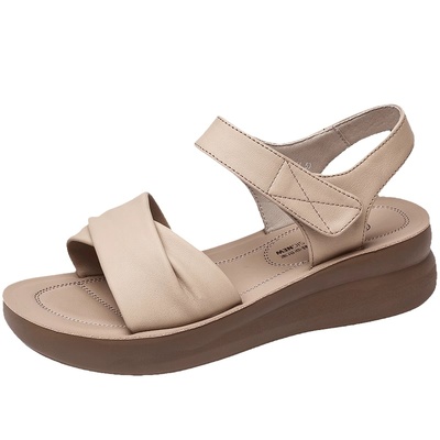 专柜正品头层牛皮软弹女士皮凉鞋