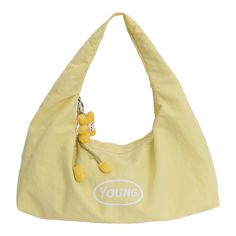 日系ins奶油黄可爱甜美大学生购物袋大容量单肩包女托特包旅行包