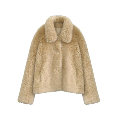 3ts 01/18秋冬1oo羊毛皮草短款单排扣毛毛大衣高级感宽松外套