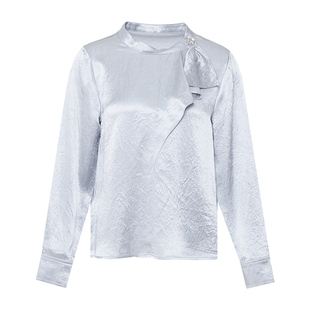 傲丝度优雅通勤长袖衬衫女高级感缎面套头衬衣别致法式醋纤小衫