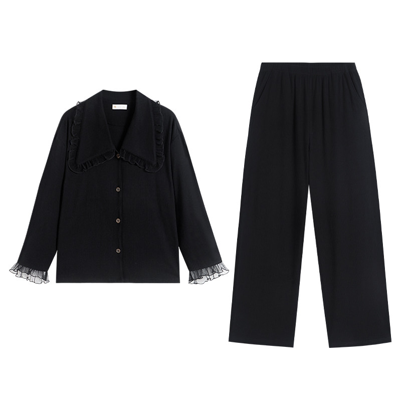 春秋季女纯棉简约纯色家居服套装