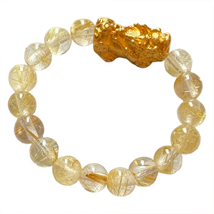 OkFineyard天然金发晶戒指女招聚财貔貅旺财运铜钱水晶串珠食指环