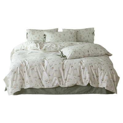 全棉系绳款简约印花四件套