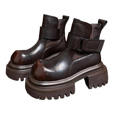 欧货真皮大头厚底松糕马丁靴女