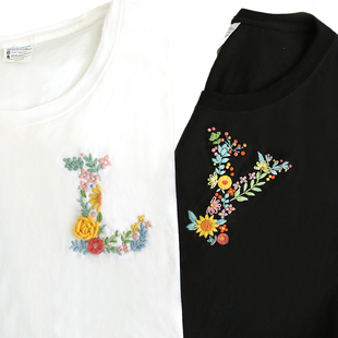 刺绣手工diy材料包送男友网红字母T恤短袖衣服围巾创意自绣礼物