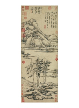 元倪瓒虞山林壑图传统山水画挂画