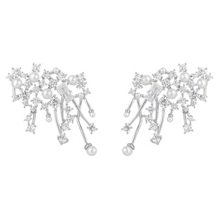 刘亦菲玫瑰同款锆石珍珠耳环女耳夹无耳洞耳钉高级感气质耳饰耳坠