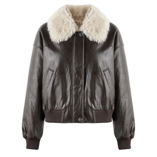 秋水伊人复古通勤毛绒翻领上衣2025年冬季新款宽松百搭简约短外套