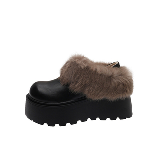 两穿皮面加绒勃肯鞋女2025新款冬季一脚蹬毛毛棉鞋厚底增高雪地靴