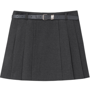 A字高腰西装短裙简约百搭垂感减龄学院风复古质感毛呢百褶半身裙