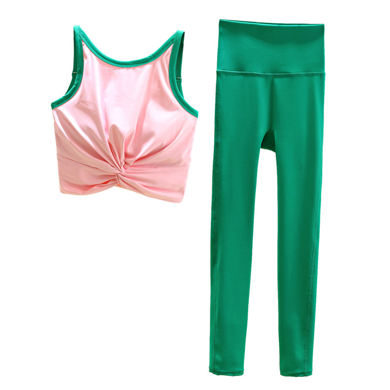 高级感撞色瑜伽服套装女夏季U型美背带胸垫背心普拉提健身衣套装