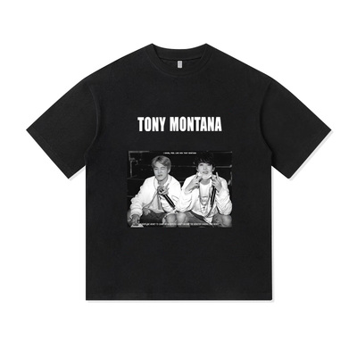 BTS防弹少年团黑白风粉丝应援周边重磅纯棉T恤半袖杉情侣男女同款