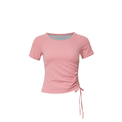 洛姿淇瑜伽短袖侧腰显瘦抽绳