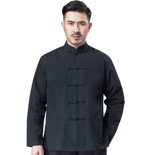 中国风唐装男潮牌复古青年打底衫长袖衬衫上衣中老年衬衣盘扣男装