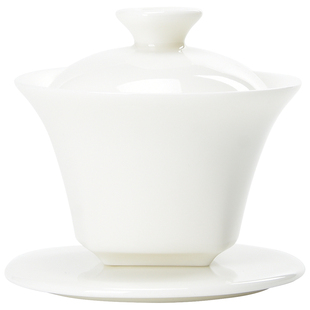 君器德化白瓷三才盖碗茶杯单个茶碗带盖泡茶杯防烫高端厚胎乳玉瓷