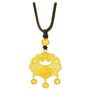 黄金长命锁吊坠宝宝平安锁纯金包银福字铃铛挂坠送婴儿满月礼物