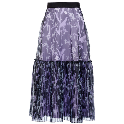 OBGE欧碧倩夏季大摆裙拼接高腰半身裙印花浪漫a字裙10442143