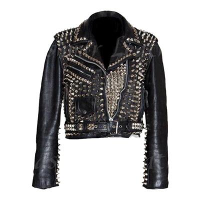 摇滚重金属白兰度铆钉夹克皮衣