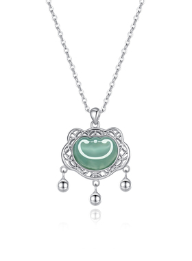 纯银天然翡翠平安锁项链女礼物