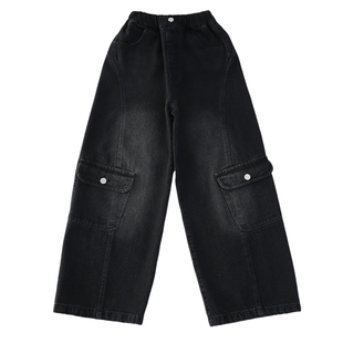 女童冬季加绒厚裤子一体绒工装裤2025新款大童酷飒儿童牛仔阔腿裤