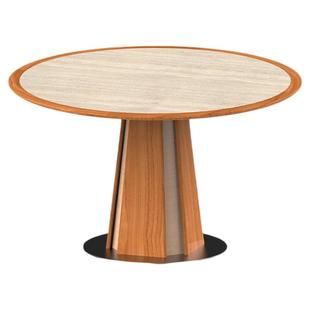 出乎生活山海实木岩板圆桌樱桃木家用客厅小户型圆形餐桌餐厅桌子