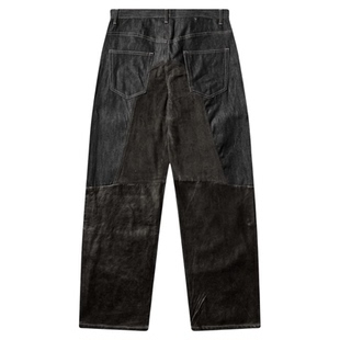 protocol index 25FW 街头复古做旧皮革拼接阔腿工装牛仔裤