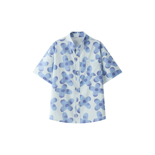 虾酱麻麻男童短袖花衬衫夏装2026新款男孩纯棉上衣痞帅儿童装衬衣
