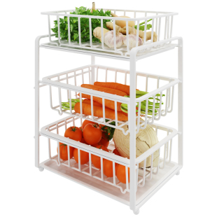 厨房蔬菜置物架台面放菜篮子果蔬收纳筐三层多层抽拉式抽屉沥水篮