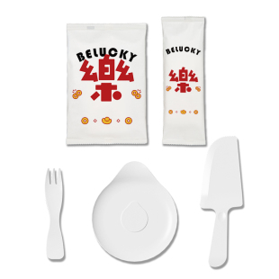 食客工具生日蛋糕刀叉盘子水滴云朵新年食品级塑料一次性餐具套装
