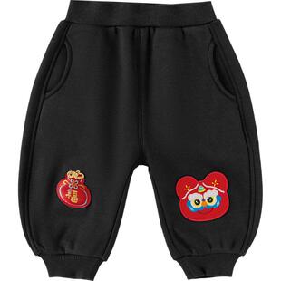 巴拉巴拉儿童加绒裤子男童女童黑色运动裤冬季新款童装宝宝新年款