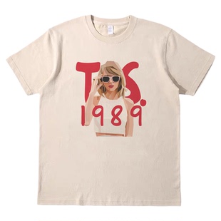 霉霉Taylor Swift 卡其色纯棉T恤复古vintage男女宽松情侣短袖tee