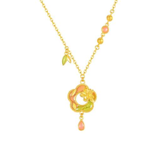 周大生十二花神联名|黄金项链足金珐琅梅花锁骨套链送女朋友礼物