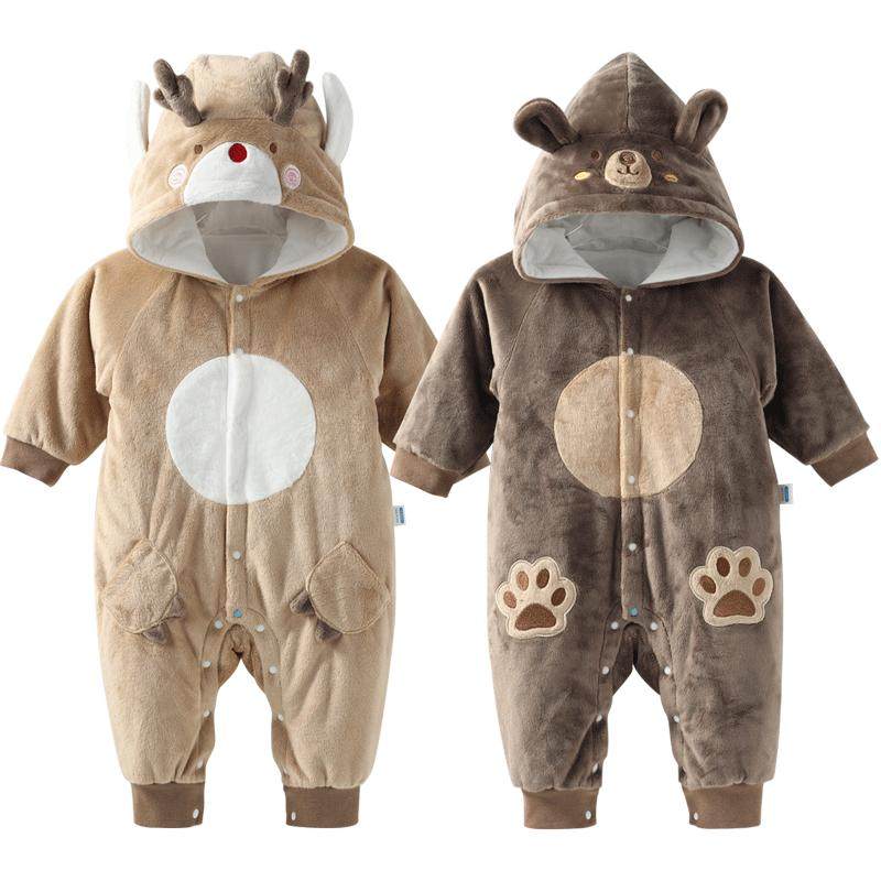 aqpa婴幼儿保暖棉袄连体衣棉服加厚男女宝宝爬服毛绒冬季外套