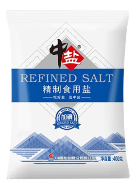 中盐无碘加碘碘盐400g*12袋甲状腺不加碘食用盐家用精制盐调味料
