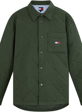 Tommy男女通勤菱格宽松翻领棉服