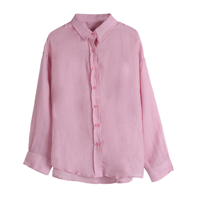 ron宽松慵懒单排扣长袖苎麻衬衫