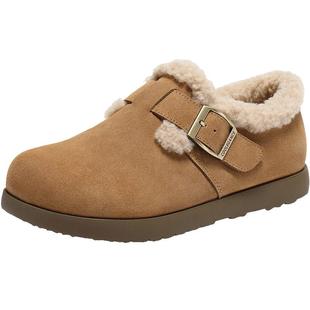 百丽厚底勃肯毛毛棉鞋女冬季新款雪地靴防滑加绒全包一脚蹬乐福鞋