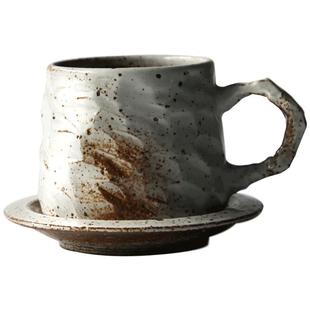 九土粗陶咖啡杯碟套装组手工日式复古咖啡杯艺术杯陶瓷手冲咖啡杯