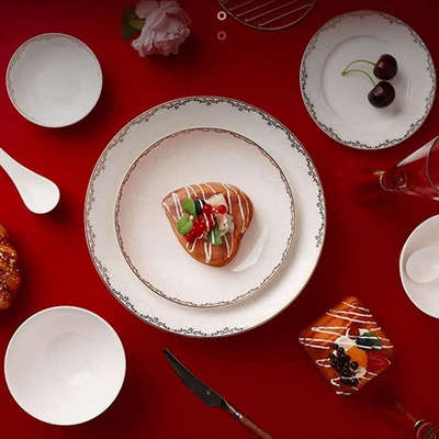 隆昌骨瓷碗饭碗组合装面碗家用骨瓷碗碟盘香榭丽舍乔迁餐具碗盘碟