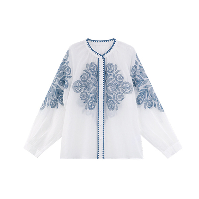 MANNALA丨“贝壳绣”重磅立体绣花刺绣印花苎麻民族风衬衫 Q2478