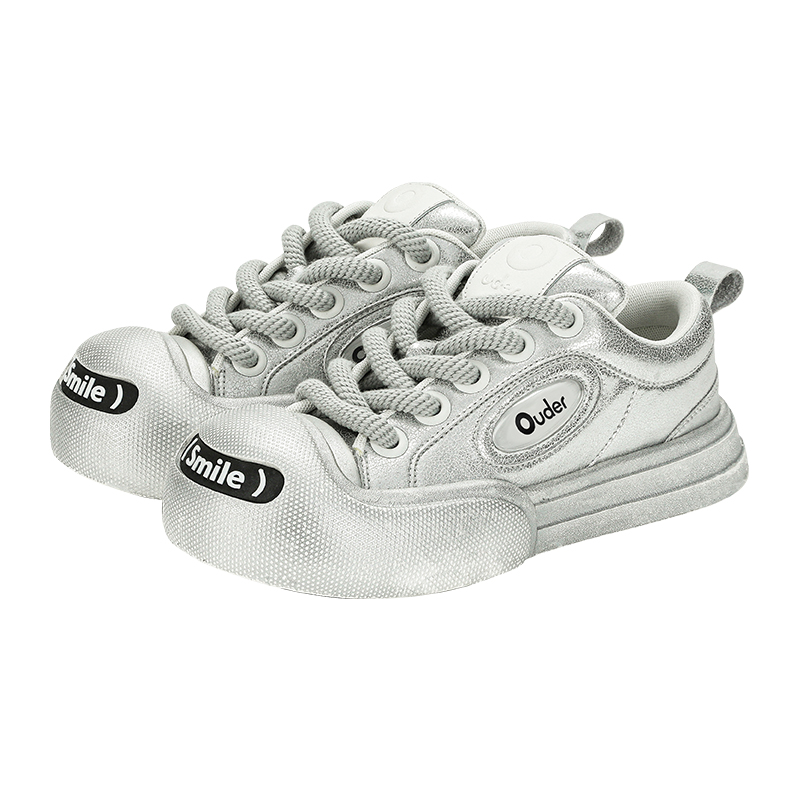 【黄子弘凡同款】Ouder smiler开口笑帆布鞋牛皮银灰色增高大头鞋